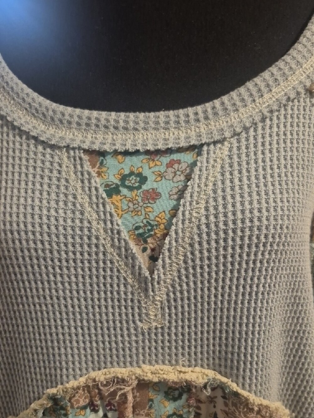 POL Light Blue Waffle Knit Patchwork Peace Sign Sweatshirt - Picture 3 of 9